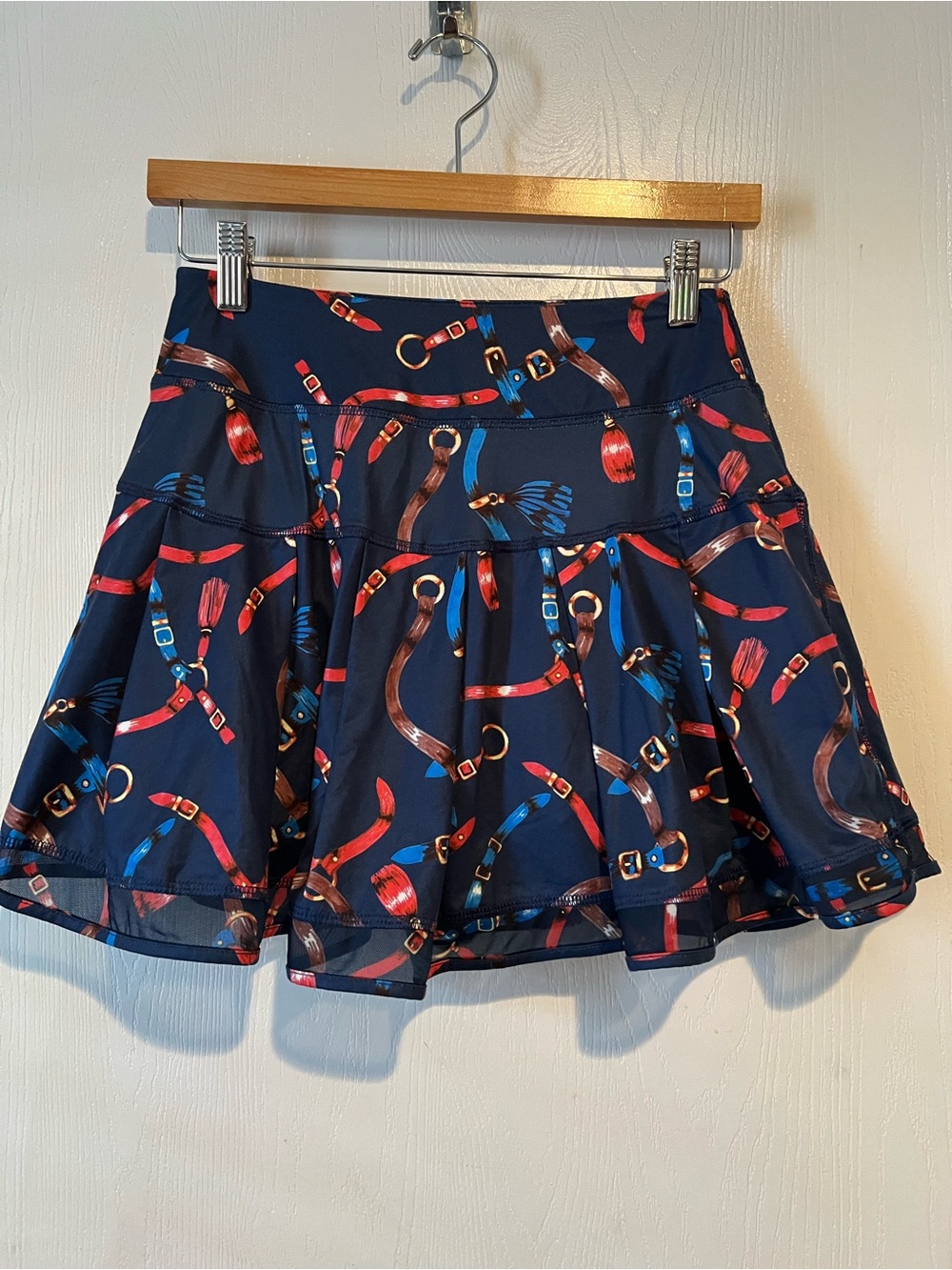 GOTTEX Golf Tennis Pleated Skort Navy Blue Belts equestrian women Sz small